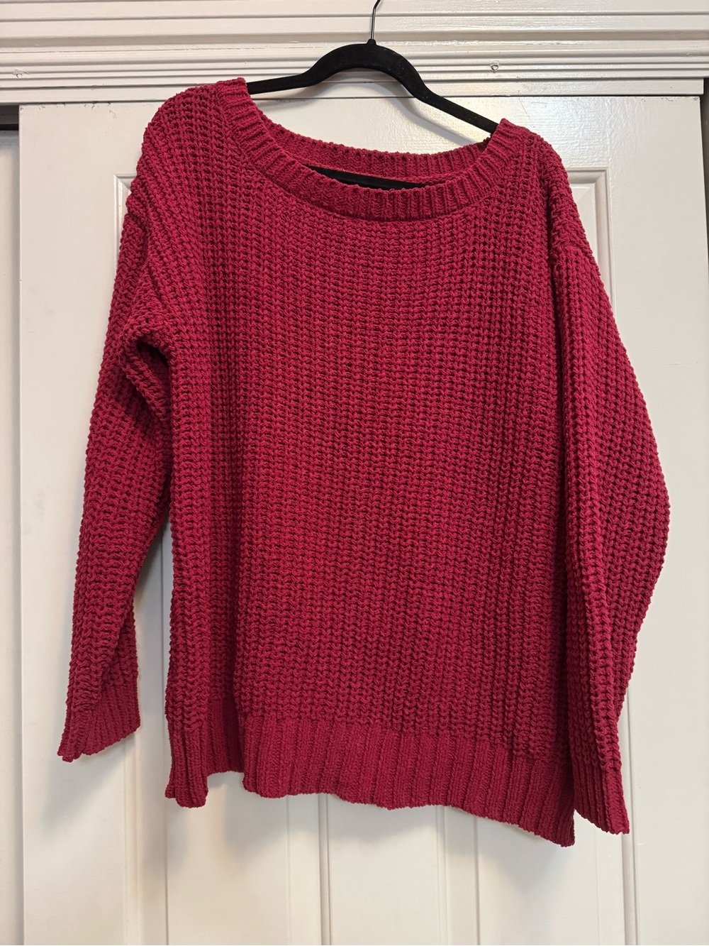 Cozy Womens Red Waffle-Knit Sweater